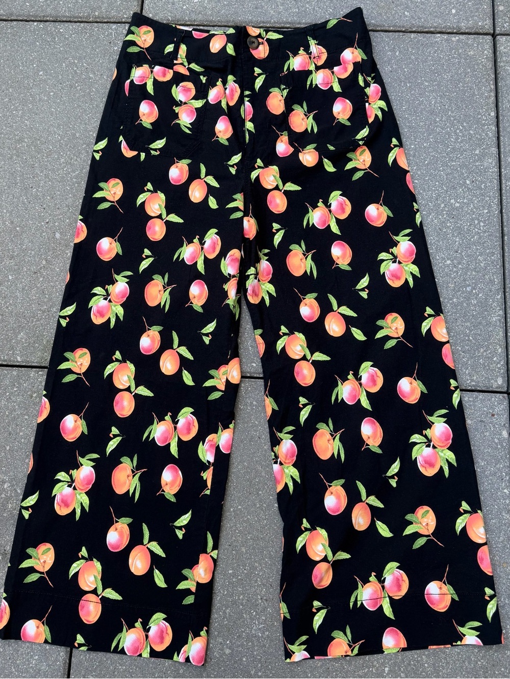 Anthropologie Maeve Colette Peach Print Wide Leg Pants Black 32